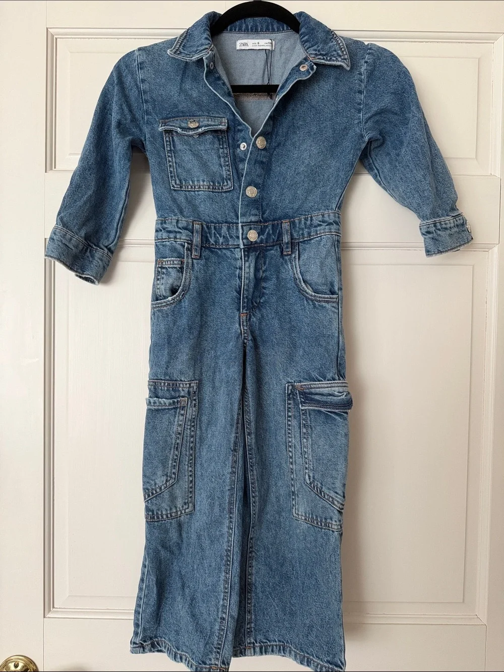 Zara Kids Light Blue Denim Jumpsuit with Cargo Pockets